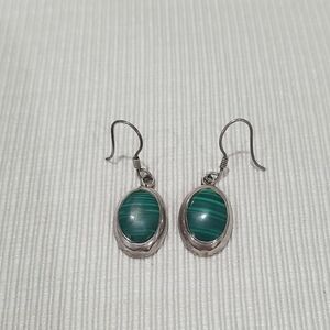 Silver and Green Striped Stone Earrings